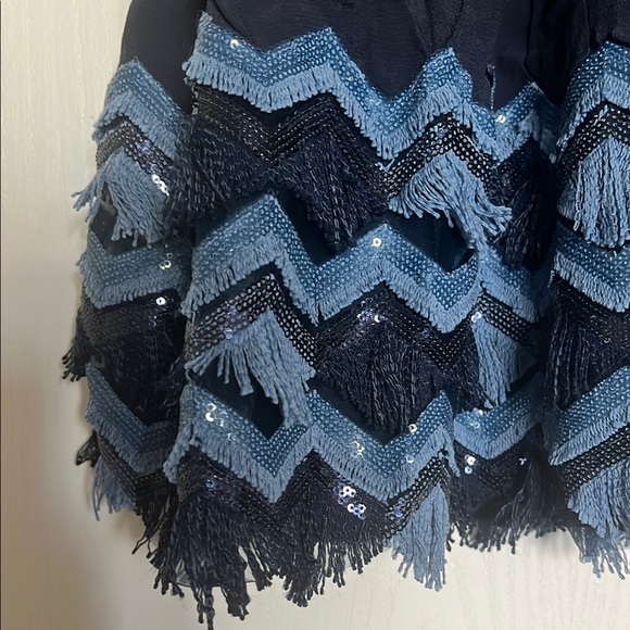 Anthropologie Maeve Festive Swing Elegant Navy Sequin Fringe Sleeveless Dress - Picture 8 of 11